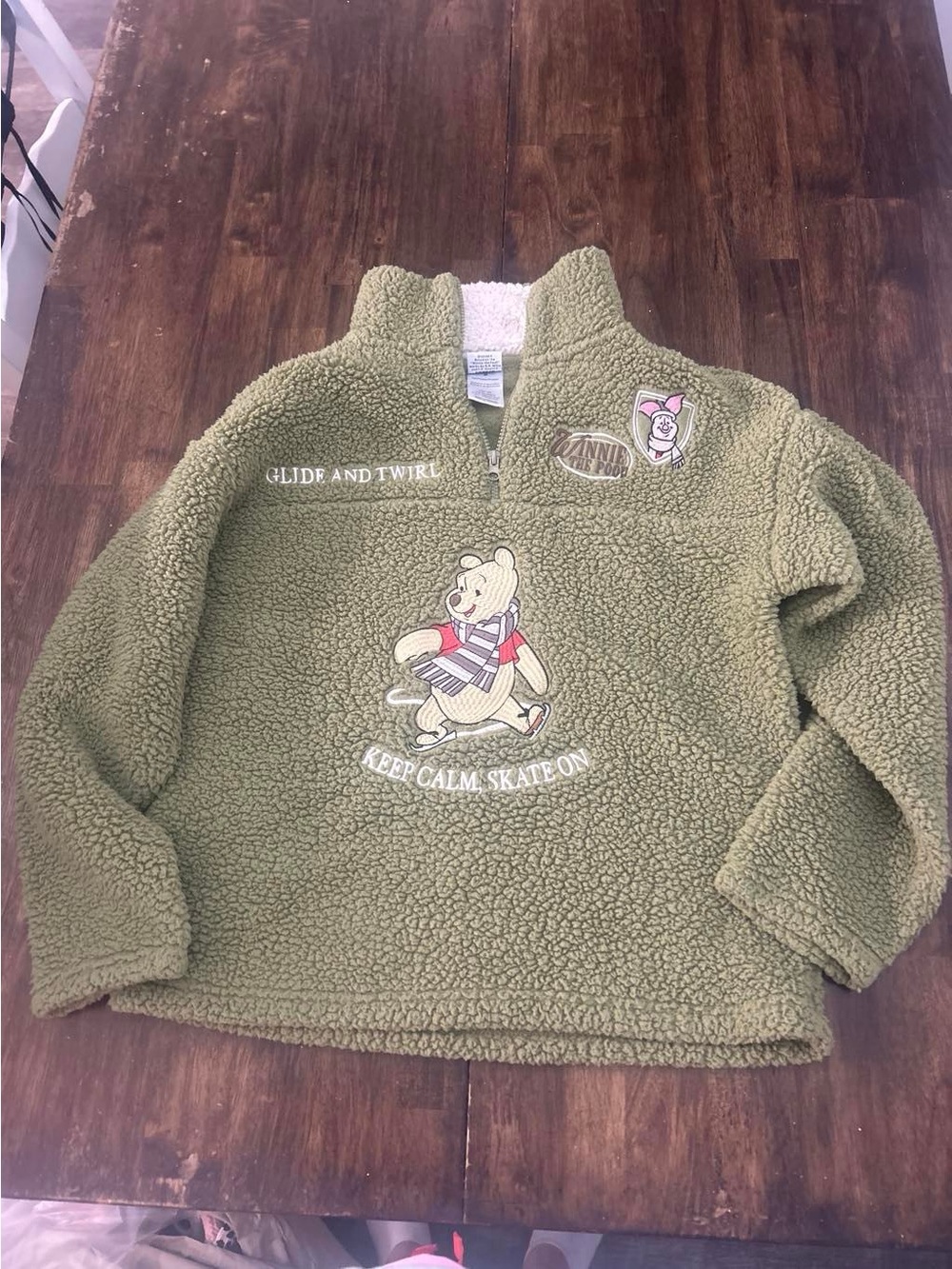 Disney Olive Green Teddy Fleece Half-Zip Pullover with Winnie the Pooh Patch